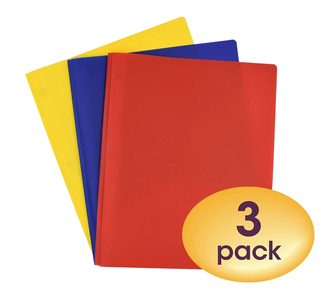 Alt view image 2 of 5 - Poly Two-Pocket Folder,Three-Hole Punch Prong Fasteners,Letter Size,Assorted Colors,3 per Pack (87738),(Pack of 2)