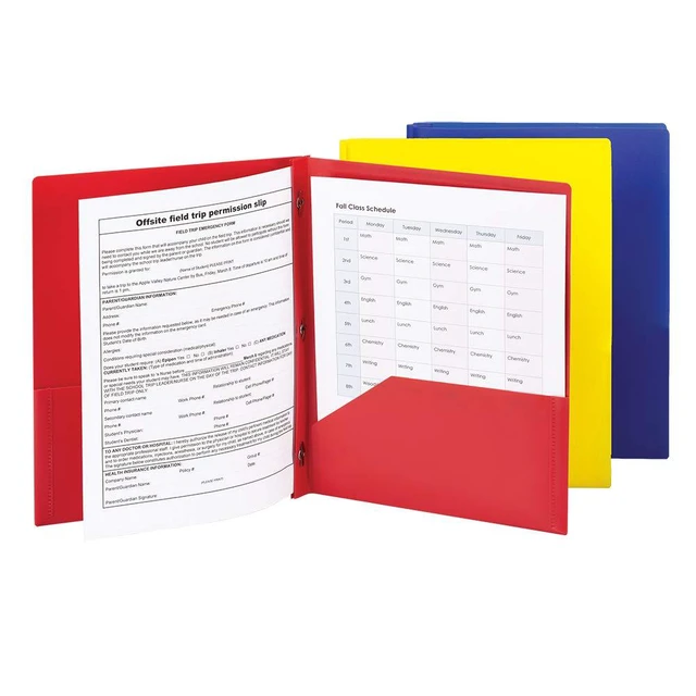 Alt view image 5 of 5 - Poly Two-Pocket Folder,Three-Hole Punch Prong Fasteners,Letter Size,Assorted Colors,3 per Pack (87738),(Pack of 2)