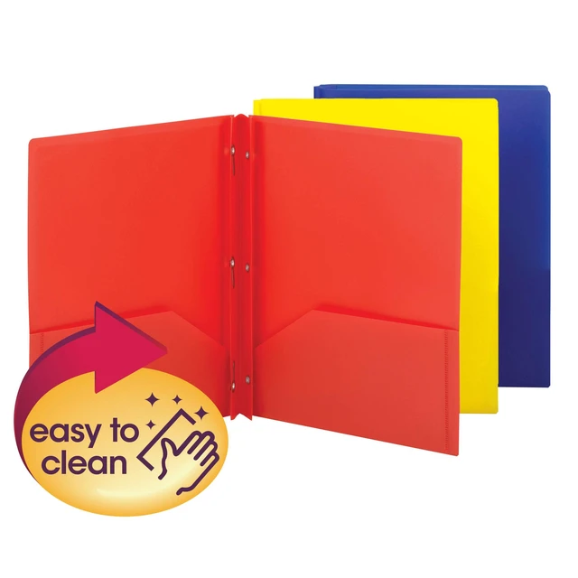 Alt view image 3 of 5 - Poly Two-Pocket Folder,Three-Hole Punch Prong Fasteners,Letter Size,Assorted Colors,3 per Pack (87738),(Pack of 2)