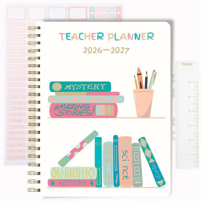 Main image of Teacher Planner 2026-2027, Horizontal Lesson Plan Book for Teachers | Colorful Books Cover, 8.5" x 11" | Weekly & Monthly Academic Year Lesson Planner, July 2026-June 2027 | Stickers & Bookmark