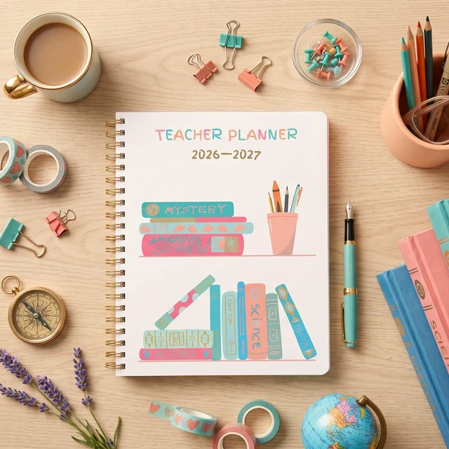 Alt view image 2 of 7 - Teacher Planner 2026-2027, Horizontal Lesson Plan Book for Teachers | Colorful Books Cover, 8.5" x 11" | Weekly & Monthly Academic Year Lesson Planner, July 2026-June 2027 | Stickers & Bookmark