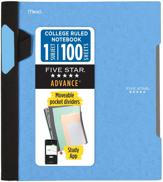 Main image of Advance Spiral Notebook + Study App, 1 Subject, College Ruled Paper, 8-1/2" x 11", 100 Sheets, Spiral Guard, Movable Tabbed Dividers, Pacific Blue (820012D-ECM)
