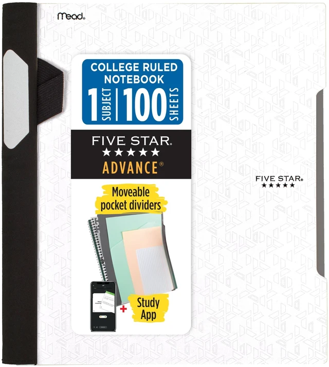 Main image of Advance Spiral Notebook + Study App, 1 Subject, College Ruled Paper, 8-1/2" x 11", 100 Sheets, Spiral Guard, Movable Tabbed Dividers, White (820012B-ECM)