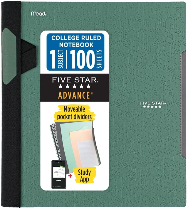 Main image of Advance Spiral Notebook + Study App, 1 Subject, College Ruled Paper, 8-1/2" x 11", 100 Sheets, Spiral Guard, Movable Tabbed Dividers, Seaglass Green (820012C-ECM)