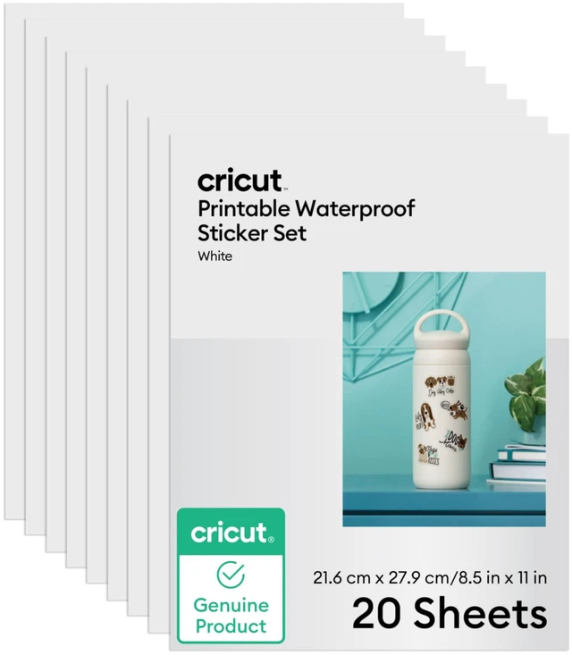 Main image of Waterproof Sticker Paper (20 White Sheets, 8.5x11) Printable Stickers For Inkjet Printer - Works with Joy Xtra, Explore, & Maker Machines