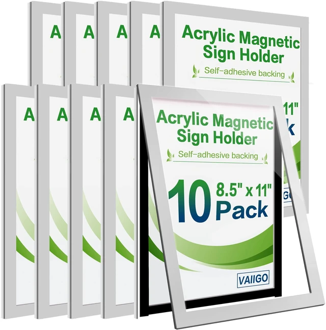 Main image of 10Pack Acrylic Sign Holder 8.5" x 11" Wall Mount, Self Adhesive Magnetic Display Frame with Tape, Plastic Clear Acrylic Frame for Wall, Office, Store, Home