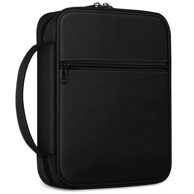 Main image of Bible Cover, Carrying Book Case Bible Bag with Handle Church Protective with Zippered Pocket, Gift for Mother Lady Women Men, Black