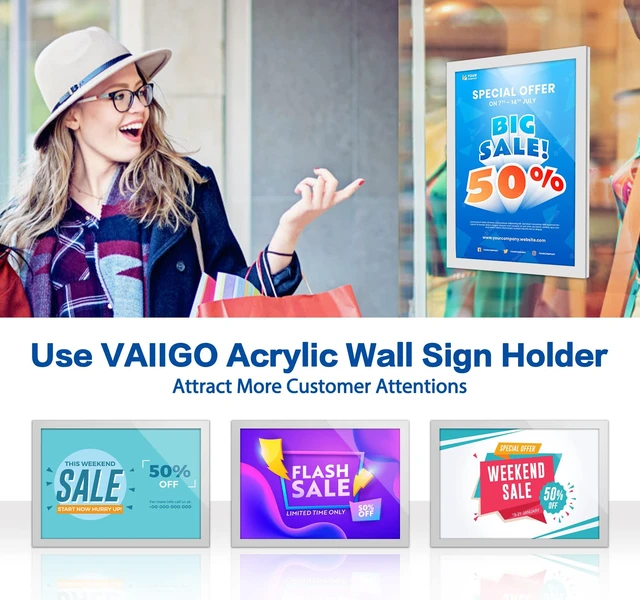 Alt view image 7 of 7 - 10Pack Acrylic Sign Holder 8.5" x 11" Wall Mount, Self Adhesive Magnetic Display Frame with Tape, Plastic Clear Acrylic Frame for Wall, Office, Store, Home