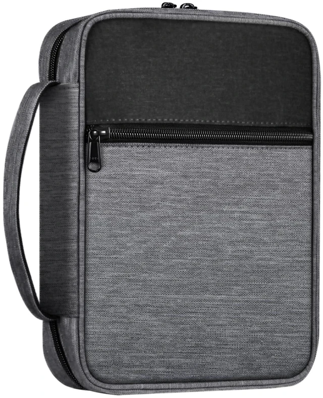 Main image of Bible Cover, Carrying Book Case Bible Bag with Handle Church Protective with Zippered Pocket, Gift for Mother Lady Women Men, Gray