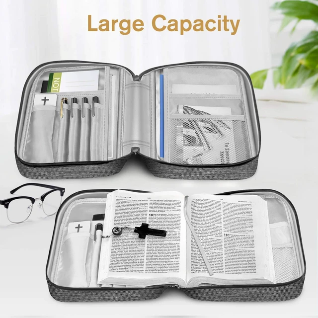 Alt view image 3 of 7 - Bible Cover, Carrying Book Case Bible Bag with Handle Church Protective with Zippered Pocket, Gift for Mother Lady Women Men, Gray