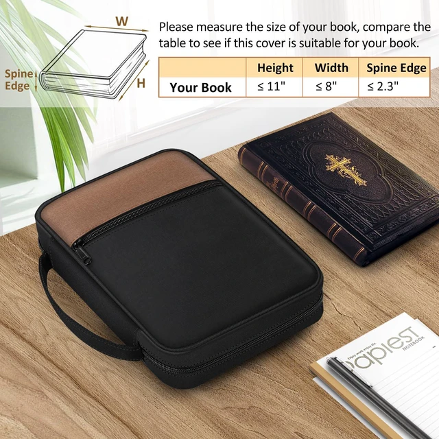 Alt view image 2 of 7 - Bible Cover, Carrying Book Case Bible Bag with Handle Church Protective with Zippered Pocket, Gift for Mother Lady Women Men, Black & Brown