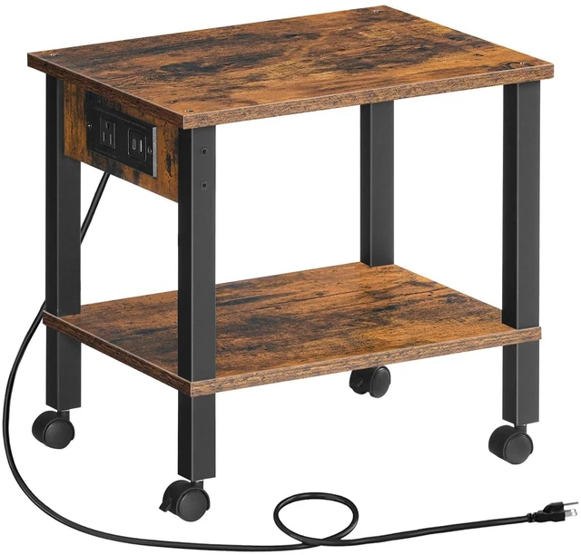 Main image of 2-Tier Printer Stand with Charging Station, Under Desk Printer Table, Printer Cart with Storage Shelves, Shelf for Small Spaces, for Home Office, Rustic Brown and Black BF38UPS01