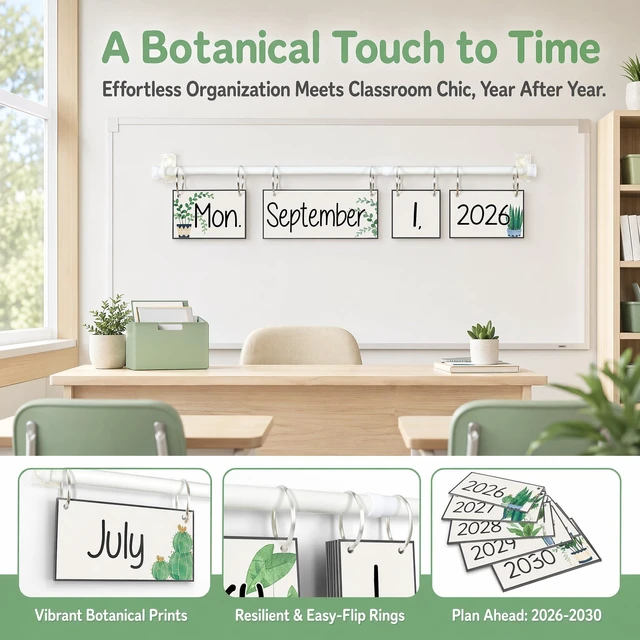 Alt view image 4 of 7 - Greenery Flip Calendar for Classroom Decor Bulletin Board 2026 to 2030 Years Date Cards and Adjustable Rod Greenery Calendar Chart Class Whiteboard for Home Elementary School Teacher Organization