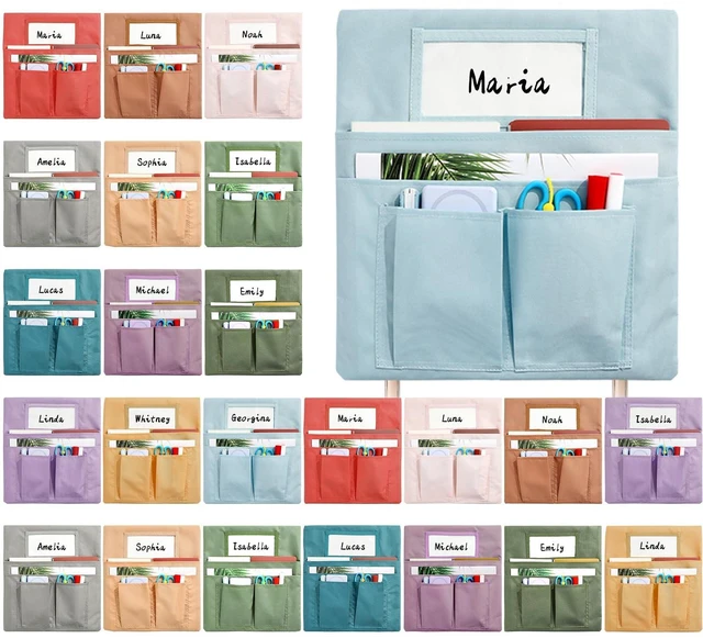 Main image of 24 Pcs Small Chair Pockets for Classroom 13 x 14 Inch Bag with Name Tag Multi Pockets Chairsback Pouch Organizer for Student Kindergarten Elementary Daycare (Vintage)