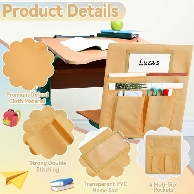 Alt view image 3 of 7 - 24 Pcs Small Chair Pockets for Classroom 13 x 14 Inch Bag with Name Tag Multi Pockets Chairsback Pouch Organizer for Student Kindergarten Elementary Daycare (Vintage)