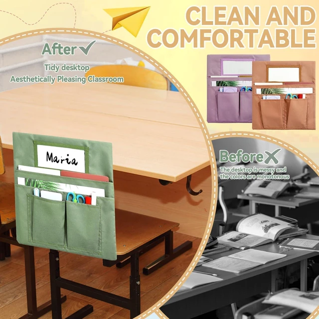 Alt view image 4 of 7 - 24 Pcs Small Chair Pockets for Classroom 13 x 14 Inch Bag with Name Tag Multi Pockets Chairsback Pouch Organizer for Student Kindergarten Elementary Daycare (Vintage)