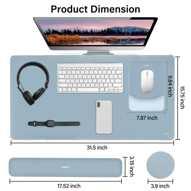 Alt view image 2 of 7 - Keyboard Mouse Pad Set, Large Gaming Mouse Pad&Keyboard Wrist Rest Rectangular Mousepad with Wrist Rest&Coaster, Ergonomic Non-Slip&Easy Typing Pad with Curved Silicone Lining, Aquamarine
