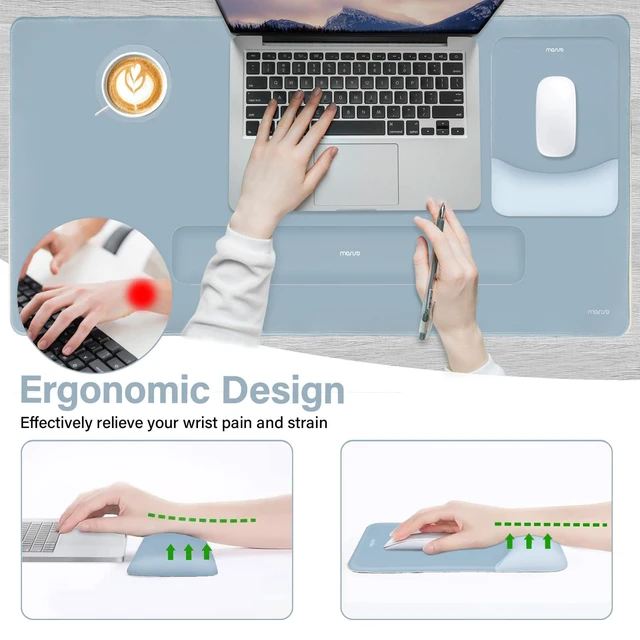 Alt view image 3 of 7 - Keyboard Mouse Pad Set, Large Gaming Mouse Pad&Keyboard Wrist Rest Rectangular Mousepad with Wrist Rest&Coaster, Ergonomic Non-Slip&Easy Typing Pad with Curved Silicone Lining, Aquamarine