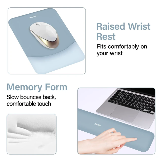 Alt view image 5 of 7 - Keyboard Mouse Pad Set, Large Gaming Mouse Pad&Keyboard Wrist Rest Rectangular Mousepad with Wrist Rest&Coaster, Ergonomic Non-Slip&Easy Typing Pad with Curved Silicone Lining, Aquamarine