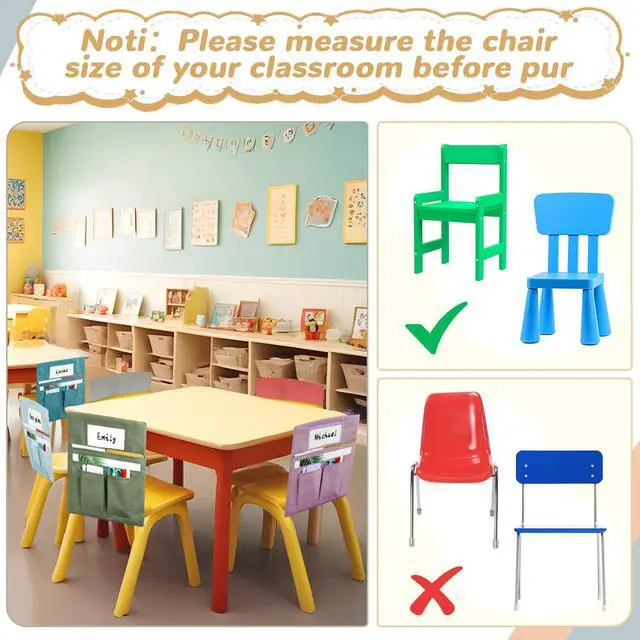 Alt view image 6 of 7 - 24 Pcs Small Chair Pockets for Classroom 13 x 14 Inch Bag with Name Tag Multi Pockets Chairsback Pouch Organizer for Student Kindergarten Elementary Daycare (Vintage)