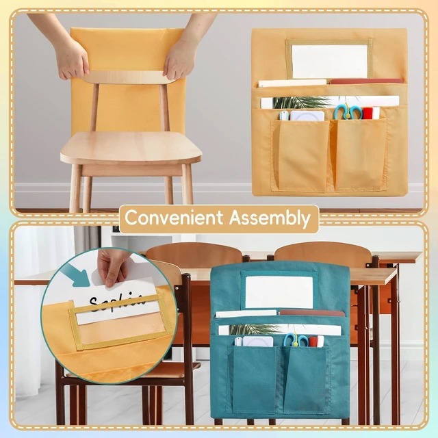 Alt view image 5 of 7 - 24 Pcs Small Chair Pockets for Classroom 13 x 14 Inch Bag with Name Tag Multi Pockets Chairsback Pouch Organizer for Student Kindergarten Elementary Daycare (Vintage)