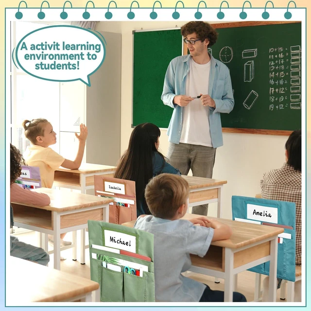 Alt view image 7 of 7 - 24 Pcs Small Chair Pockets for Classroom 13 x 14 Inch Bag with Name Tag Multi Pockets Chairsback Pouch Organizer for Student Kindergarten Elementary Daycare (Vintage)