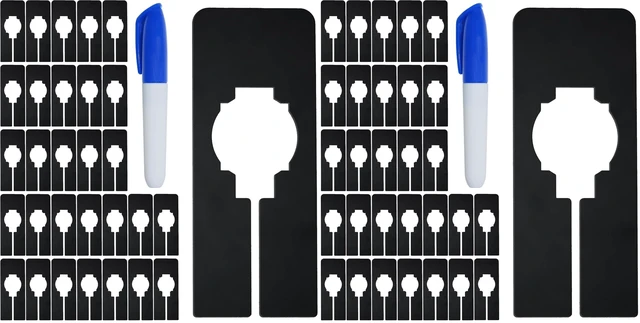 Main image of 30 PCS Rectangular Closet Dividers with a Bonus Marker, Black Plastic Rectangle Clothing Size Dividers Writable and Reusable for Sorting Clothing Size, Color, Brand, Size 2 x 5.4 (Pack of 2)