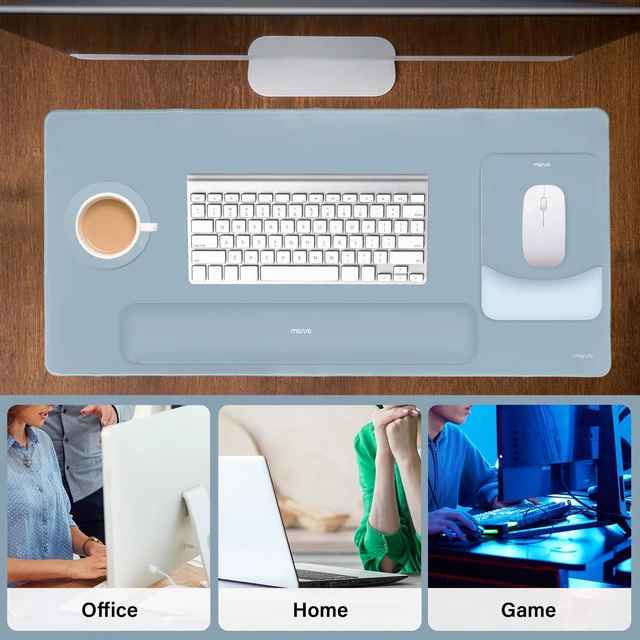 Alt view image 7 of 7 - Keyboard Mouse Pad Set, Large Gaming Mouse Pad&Keyboard Wrist Rest Rectangular Mousepad with Wrist Rest&Coaster, Ergonomic Non-Slip&Easy Typing Pad with Curved Silicone Lining, Aquamarine