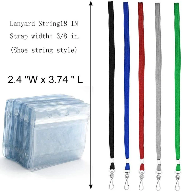 Alt view image 2 of 7 - ® Lanyard/Badge Holder Pairs (Set of 50, Red): Woven Round Lanyard & Horizontal Sealable Waterproof Clear Plastic ID Card Name Tag Holder