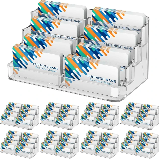 Main image of 8 Pack Acrylic Business Card Holder, Card Display Stand, 8 Pockets 4-Tier Freestanding Design, Clear Acrylic Construction, Fits Standard Business Cards for Reception, Office and Countertops