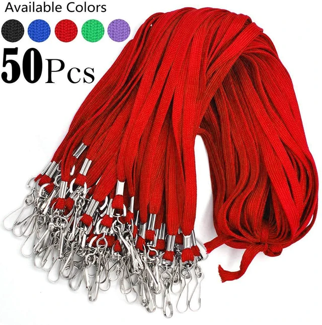 Alt view image 4 of 7 - ® Lanyard/Badge Holder Pairs (Set of 50, Red): Woven Round Lanyard & Horizontal Sealable Waterproof Clear Plastic ID Card Name Tag Holder