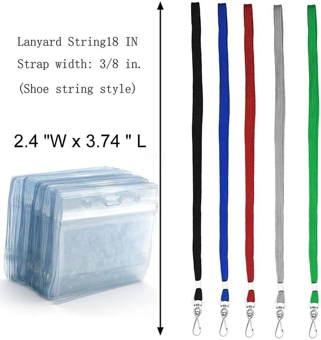 Alt view image 3 of 7 - Name Tags Lanyard Badge Holder Pairs (Set of 50, Black): Woven Round Lanyard & Horizontal Sealable Waterproof Clear Plastic ID Card Name