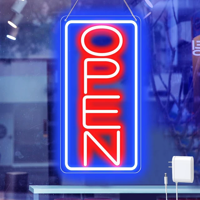 Main image of 22" X 11" Led Neon Open Signs for Business 12V/2A Ultra Bright Led Neon Open Signs Plug In Electric Light Up Open Sign with ON/OFF Switch for Bar Salon Coffee Stores Club Hotel (Vertical)