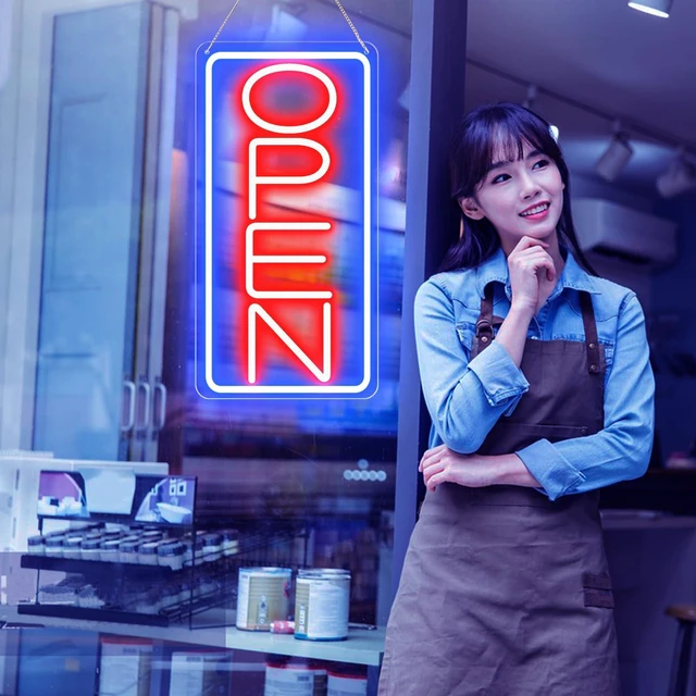 Alt view image 2 of 7 - 22" X 11" Led Neon Open Signs for Business 12V/2A Ultra Bright Led Neon Open Signs Plug In Electric Light Up Open Sign with ON/OFF Switch for Bar Salon Coffee Stores Club Hotel (Vertical)