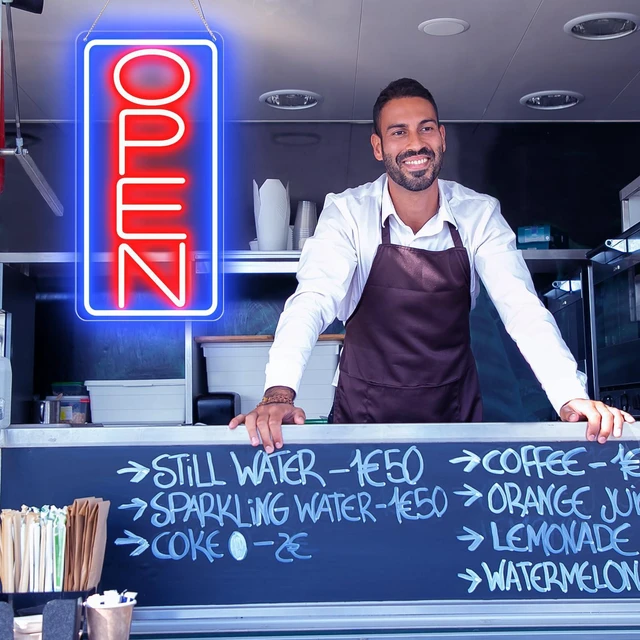 Alt view image 4 of 7 - 22" X 11" Led Neon Open Signs for Business 12V/2A Ultra Bright Led Neon Open Signs Plug In Electric Light Up Open Sign with ON/OFF Switch for Bar Salon Coffee Stores Club Hotel (Vertical)