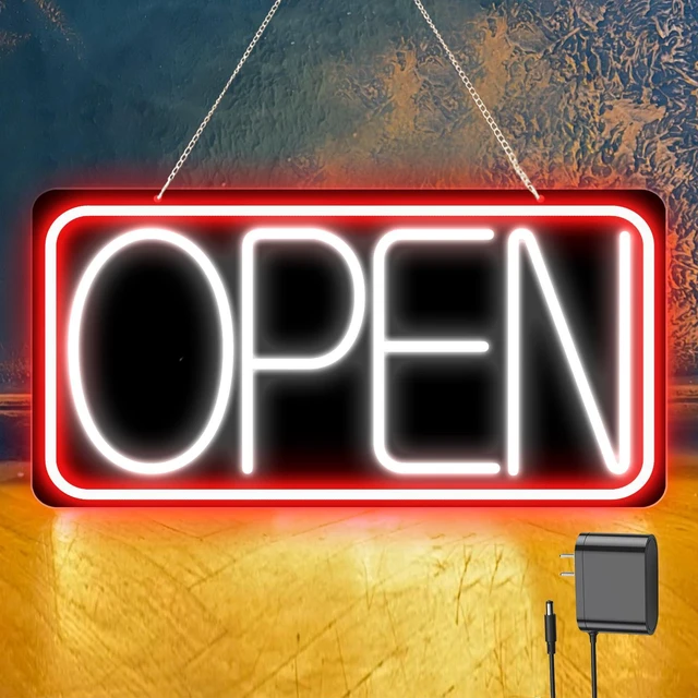 Main image of 22" X 11" Led Neon Open Signs for Business, Large Open Signs, Plug In Electric Light Up with ON/OFF Switch, Ultra Bright Open Sign for Bar Salon Coffee Stores Club Hotel (Black Backplate)