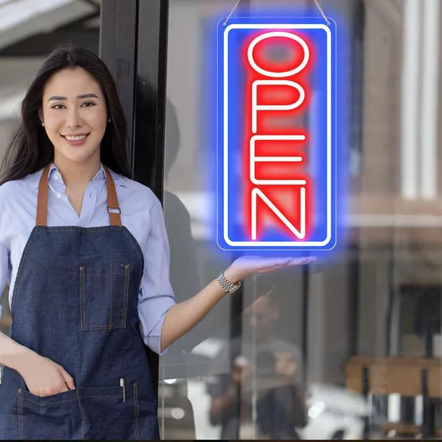 Alt view image 7 of 7 - 22" X 11" Led Neon Open Signs for Business 12V/2A Ultra Bright Led Neon Open Signs Plug In Electric Light Up Open Sign with ON/OFF Switch for Bar Salon Coffee Stores Club Hotel (Vertical)