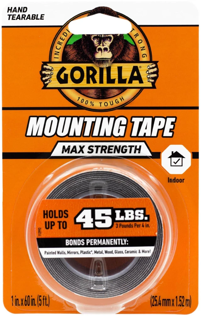 Main image of Mounting Tape, Max Strength, Double-Sided, 1 in x 60 in Holds up to 45 lbs, Double-Sided Tape with Instant Hold, Permanent Indoor Bond for Classroom and Study Space Setup