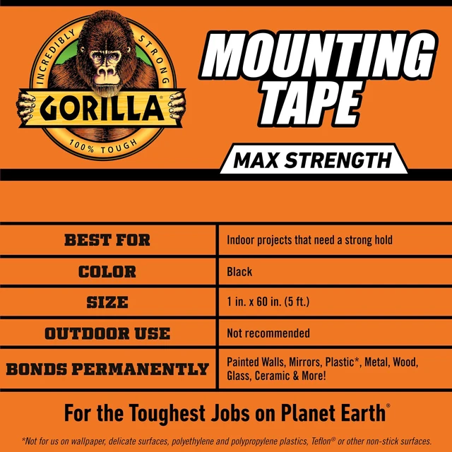 Alt view image 5 of 6 - Mounting Tape, Max Strength, Double-Sided, 1 in x 60 in Holds up to 45 lbs, Double-Sided Tape with Instant Hold, Permanent Indoor Bond for Classroom and Study Space Setup