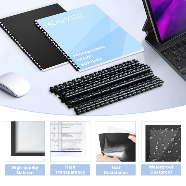 Alt view image 3 of 7 - 180 Pack Comb Binding Covers and Backs Set, 8.5x11 Inch, Letter Size 60 Pcs 3/8 Inch Black Binding Combs, 60 Pcs 10 Mil Clear Binding Covers, 60 Pcs 12Mil Black Plastic Sand Texture Polycovers