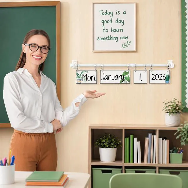Alt view image 5 of 7 - Greenery Flip Calendar for Classroom Decor Bulletin Board 2026 to 2030 Years Date Cards and Adjustable Rod Greenery Calendar Chart Class Whiteboard for Home Elementary School Teacher Organization