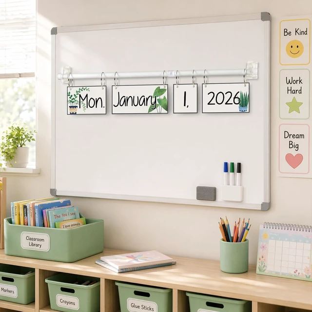 Alt view image 6 of 7 - Greenery Flip Calendar for Classroom Decor Bulletin Board 2026 to 2030 Years Date Cards and Adjustable Rod Greenery Calendar Chart Class Whiteboard for Home Elementary School Teacher Organization