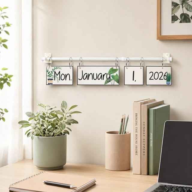 Alt view image 7 of 7 - Greenery Flip Calendar for Classroom Decor Bulletin Board 2026 to 2030 Years Date Cards and Adjustable Rod Greenery Calendar Chart Class Whiteboard for Home Elementary School Teacher Organization