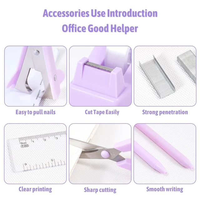 Alt view image 6 of 7 - Purple Desk Organizers and Accessories with Desk Organizer 360° Rotating Pen Holder and Office Supplies, Cute Stationery Supplies Set