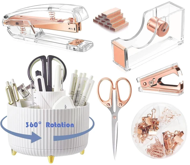 Main image of Rose Gold Desk Organizers and Accessories with Desk Organizer 360° Rotating Pen Holder and Office Supplies, Cute Stationery Supplies Set