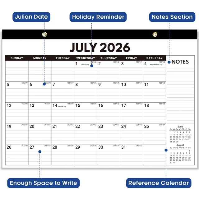Alt view image 3 of 7 - 6 Pack of Desk Calendar 2026-2027, Jul 2026-Dec 2027, 17" x 12" 18-Month Large Monthly Desktop & Wall Calendar for Home & Office Planning and Organization, Black