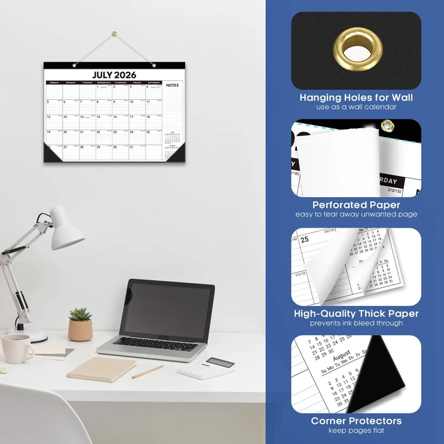 Alt view image 4 of 7 - 6 Pack of Desk Calendar 2026-2027, Jul 2026-Dec 2027, 17" x 12" 18-Month Large Monthly Desktop & Wall Calendar for Home & Office Planning and Organization, Black