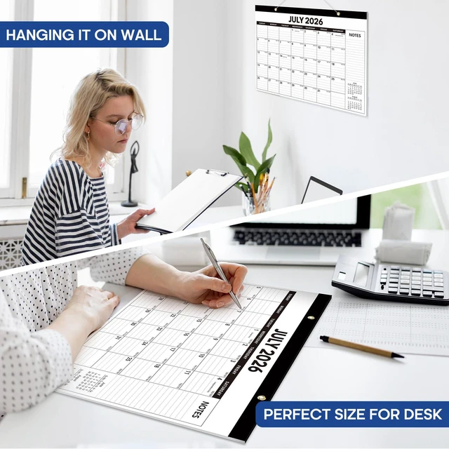 Alt view image 5 of 7 - 6 Pack of Desk Calendar 2026-2027, Jul 2026-Dec 2027, 17" x 12" 18-Month Large Monthly Desktop & Wall Calendar for Home & Office Planning and Organization, Black