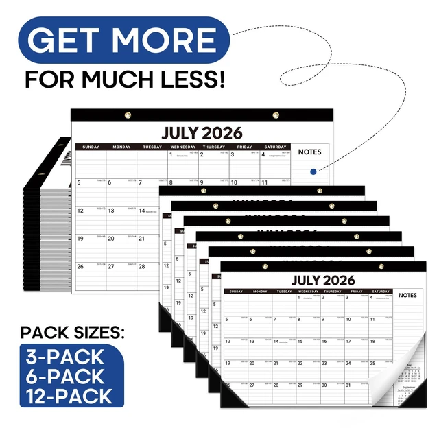 Alt view image 7 of 7 - 6 Pack of Desk Calendar 2026-2027, Jul 2026-Dec 2027, 17" x 12" 18-Month Large Monthly Desktop & Wall Calendar for Home & Office Planning and Organization, Black