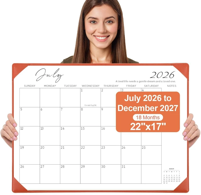 Main image of Desk Calendar 2026-2027 with Desktop Mat,22x17'' Large Desktop Pad Calendar 18-Month Desk Calendar 2027, Jul 2026 to Dec 2027, Simplified Monthly Calendar Perfect for Home School and Office (Orange)